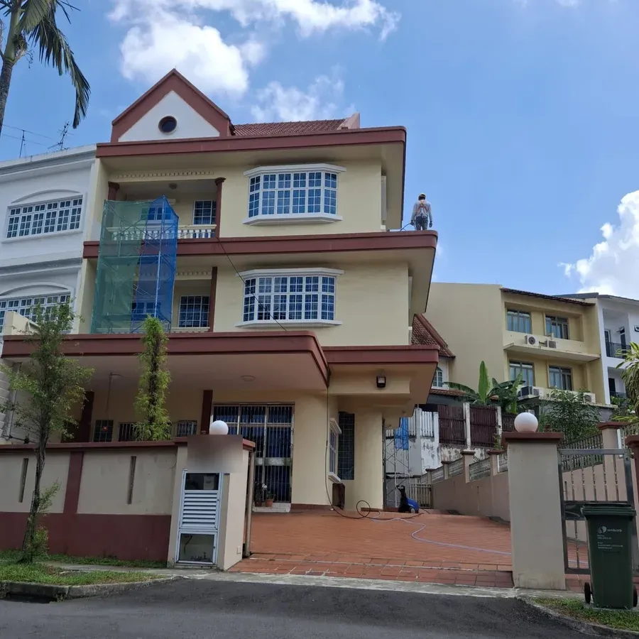 Exterior repainting of a three-storey terrace house, Singapore